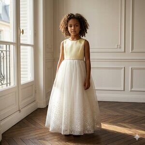 Marmellata Yellow and White Sparkly Girls Dress Size 7